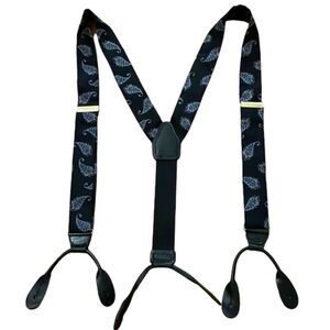 CAS Germany Black Paisley Suspenders Adjustable Y-Back Silk Leather